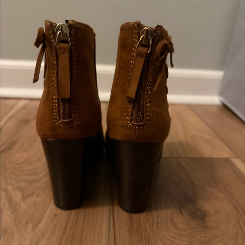 A.N.A. "A New Approach" Cognac Suede Open Toe Heels - Picture 3 of 9